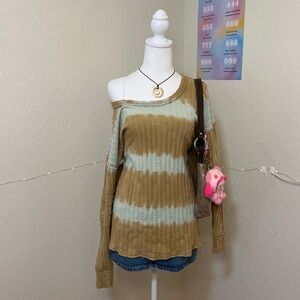 Free People tan/mint striped top